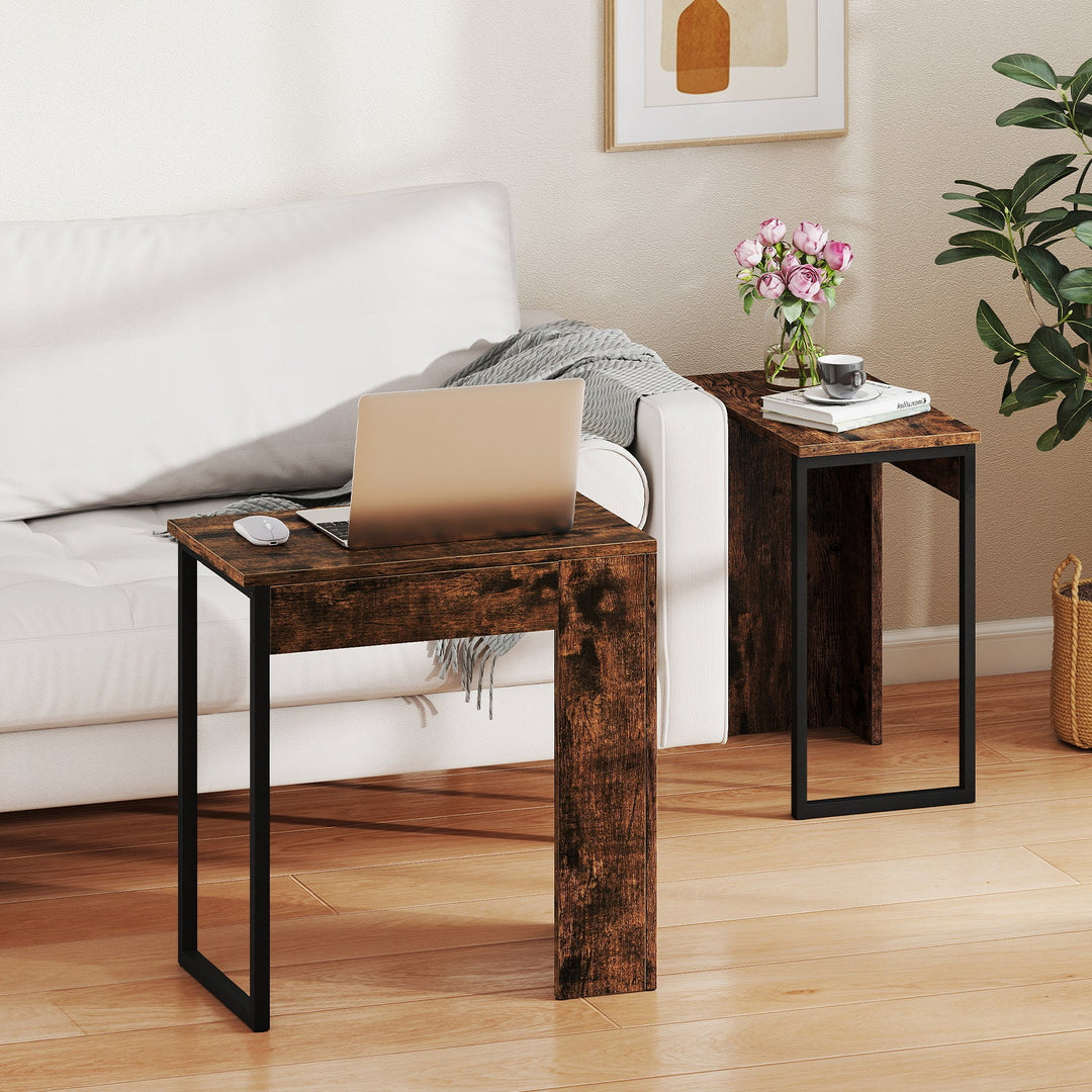 2-in-1 Nesting Coffee Table Set of 2 for Living Room and Bedroom-Rustic Brown