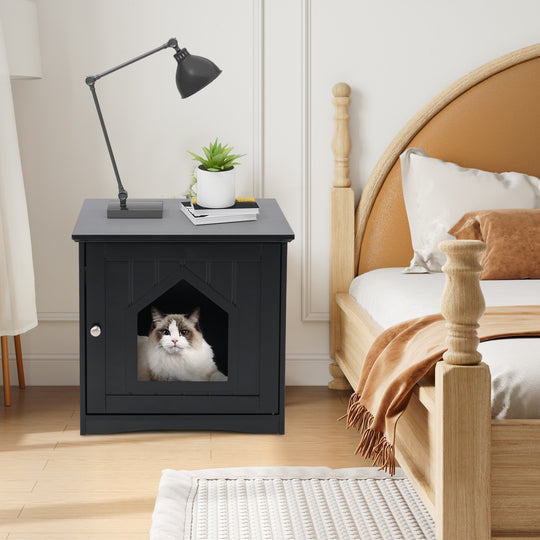 Sidetable Nightstand Weatherproof Multi-function Cat House-Black