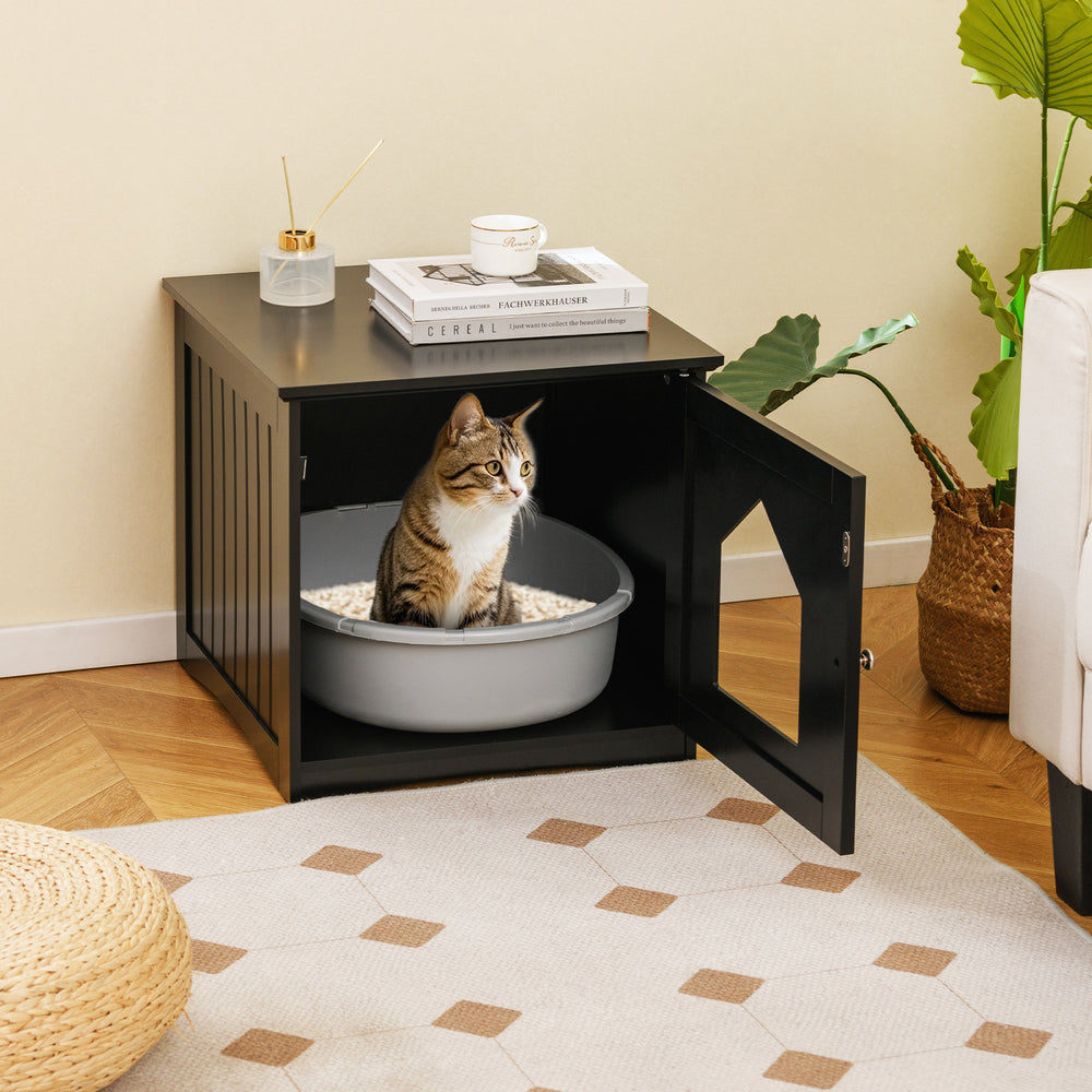 Sidetable Nightstand Weatherproof Multi-function Cat House-Black