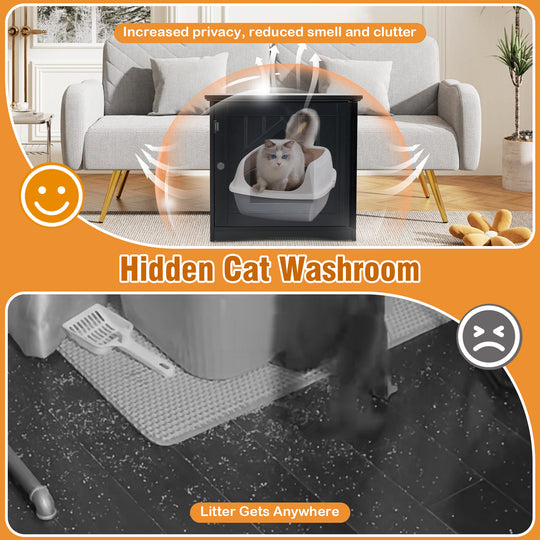 Sidetable Nightstand Weatherproof Multi-function Cat House-Black