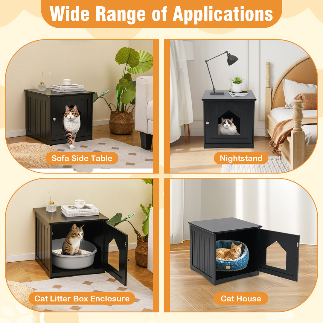 Sidetable Nightstand Weatherproof Multi-function Cat House-Black