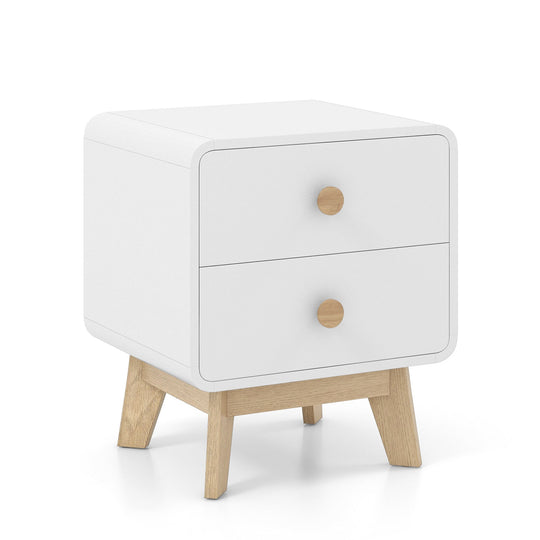 Nightstand with 2 Drawers Solid Rubber Wood Legs