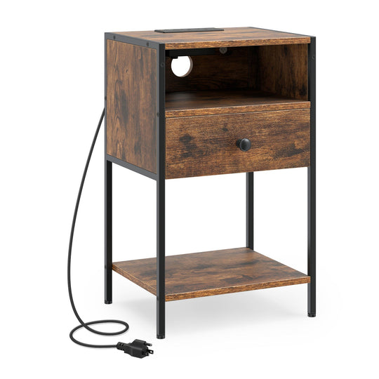 Nightstand with Charging Station Bedside Table with USB Ports and Outlets