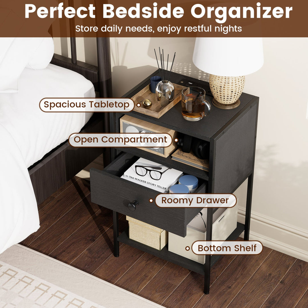 Nightstand with Charging Station Bedside Table with USB Ports and Outlets