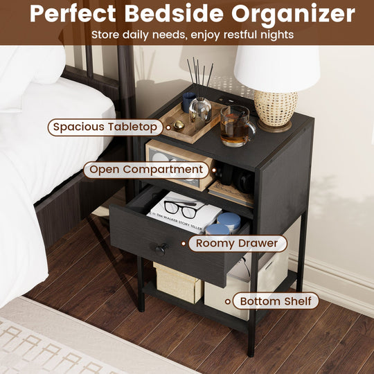 Nightstand with Charging Station Bedside Table with USB Ports and Outlets