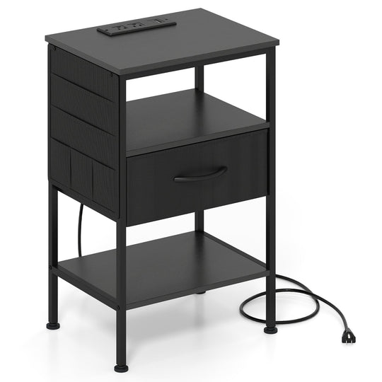 Nightstand with Charging Station and Fabric Drawer 24.5"