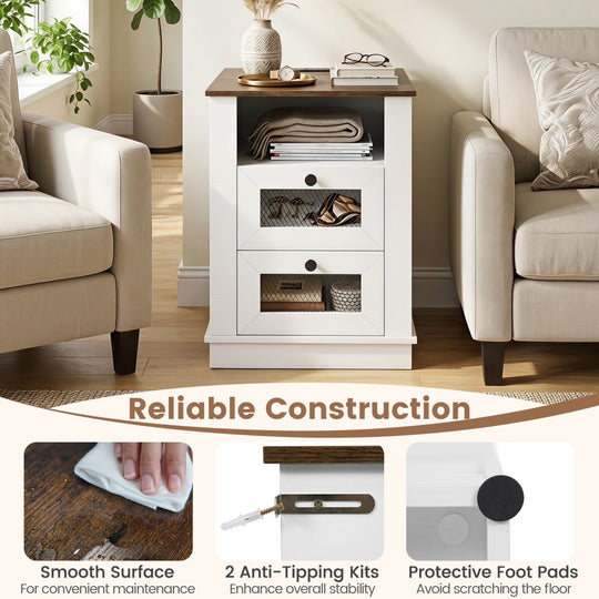 Nightstand with Charging Station and 2 Drawers Rustic Brown