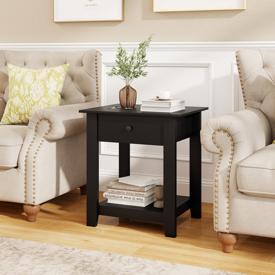 Nightstand with Drawer 3-Tier Modern Bedside Table with Open Shelf and Storage