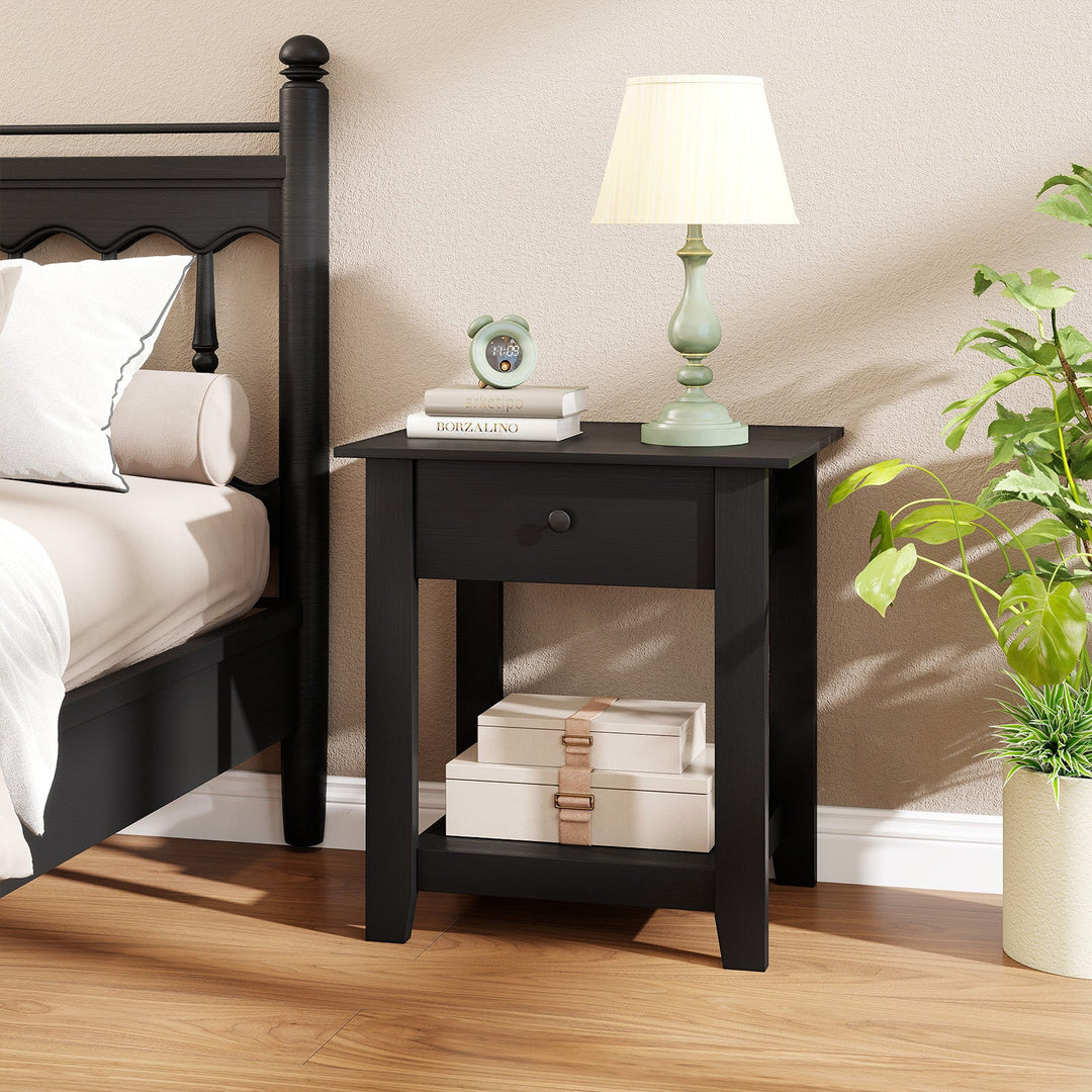 Nightstand with Drawer 3-Tier Modern Bedside Table with Open Shelf and Storage