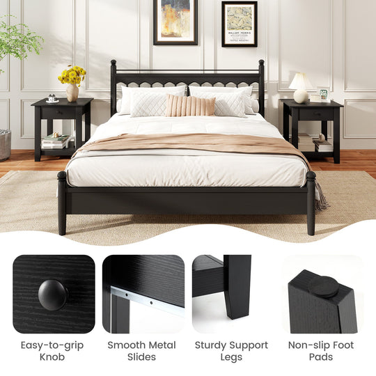 Nightstand with Drawer 3-Tier Modern Bedside Table with Open Shelf and Storage