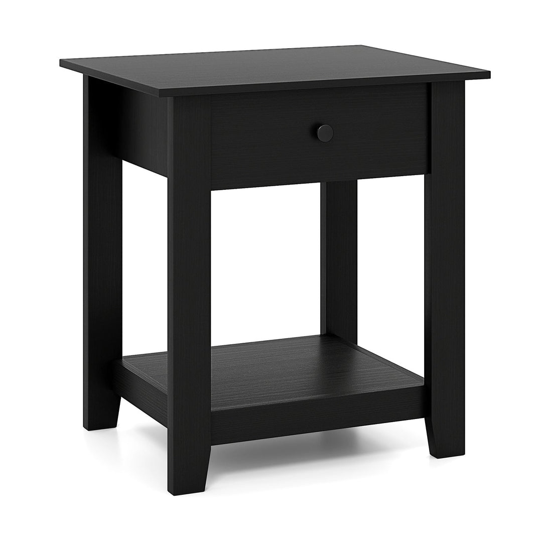 Nightstand with Drawer 3-Tier Modern Bedside Table with Open Shelf and Storage