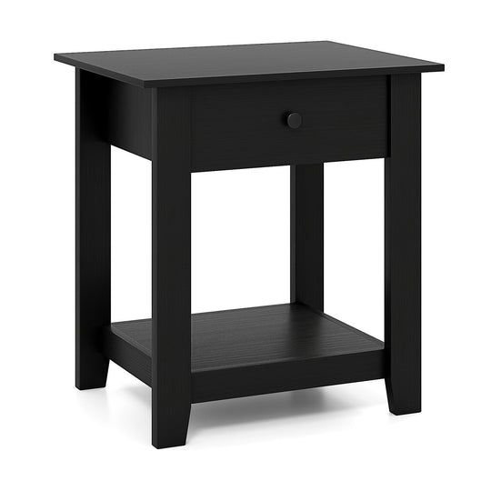 Nightstand with Drawer 3-Tier Modern Bedside Table with Open Shelf and Storage