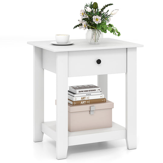 Nightstand with Drawer 3-Tier Modern Bedside Table with Open Shelf and Storage