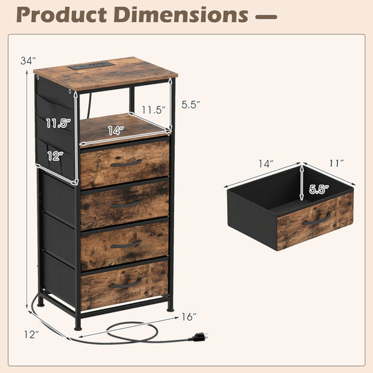 Nightstand with Integrated Charging Station 34" Modern Bedside Table