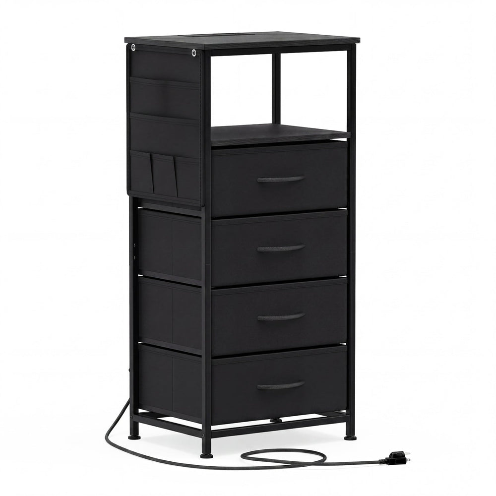 Nightstand with Integrated Charging Station 34" Modern Bedside Table