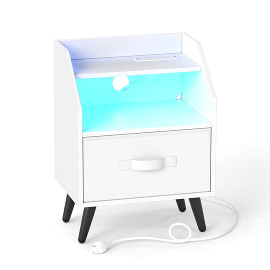 Nightstand with Power Outlets and LED Lighting