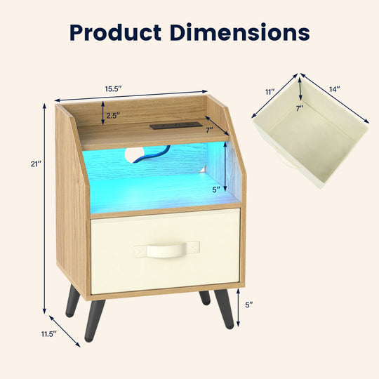 Nightstand with Power Outlets and LED Lighting
