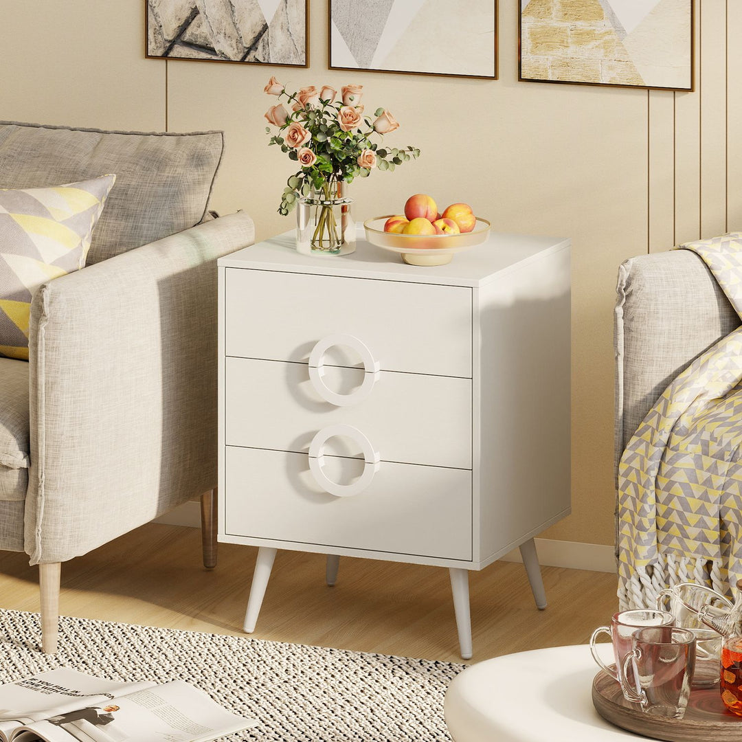 Nightstand with Power Outlets and 3 Drawers Modern Bedside Table with Cable Hole