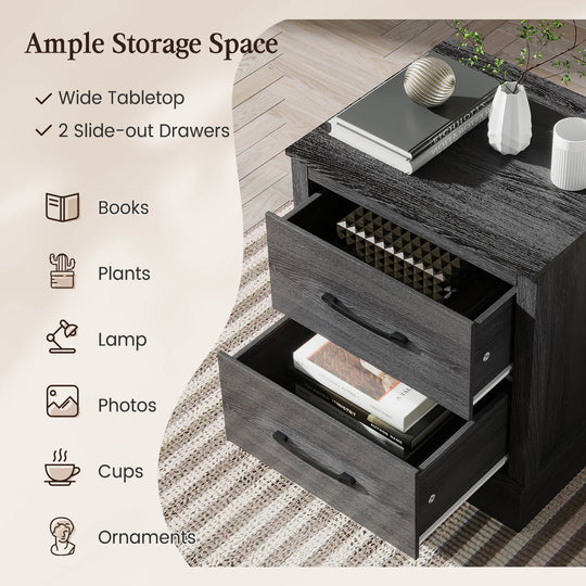 Wood Compact Floor Nightstand with Storage Drawers