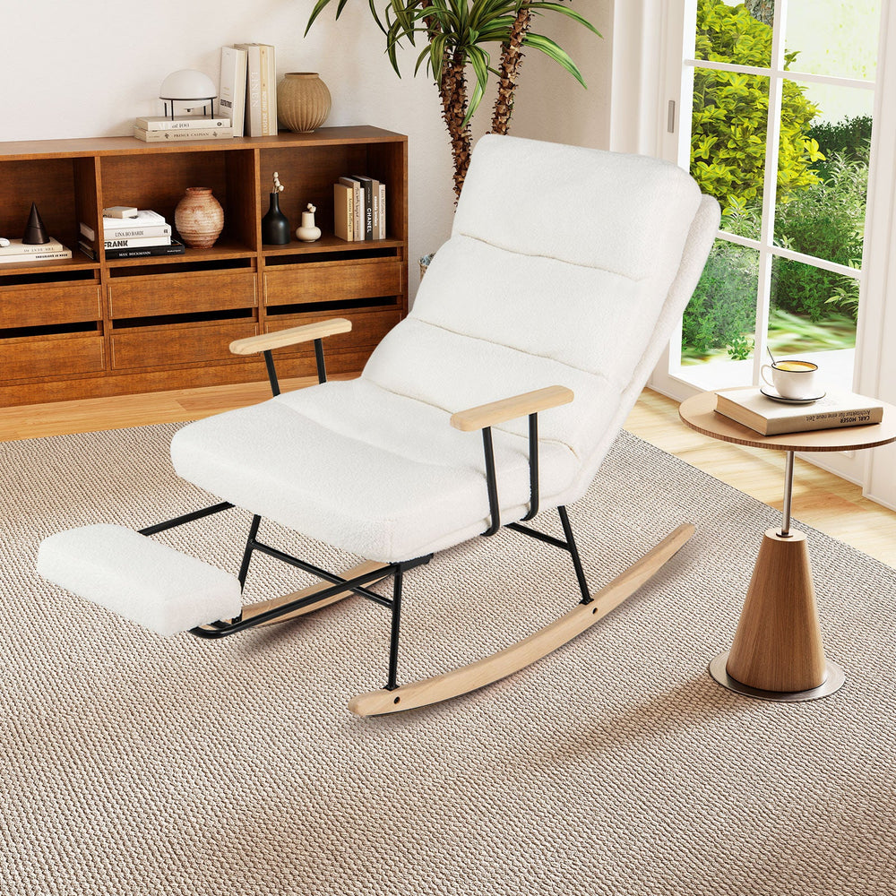Nursery Rocking Chair Teddy Velvet Upholstered Rocking Chair-White