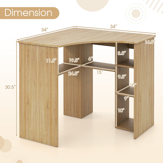 Corner Computer Desk Triangle Home Office Desk with Adjustable Shelf and Arc-Shaped Profile