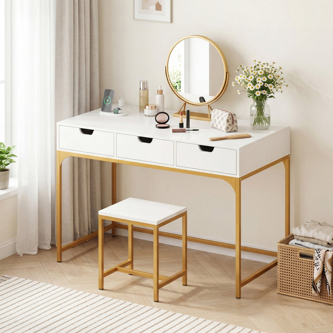 Office Desk with Power Outlets and Hidden Compartment for Study