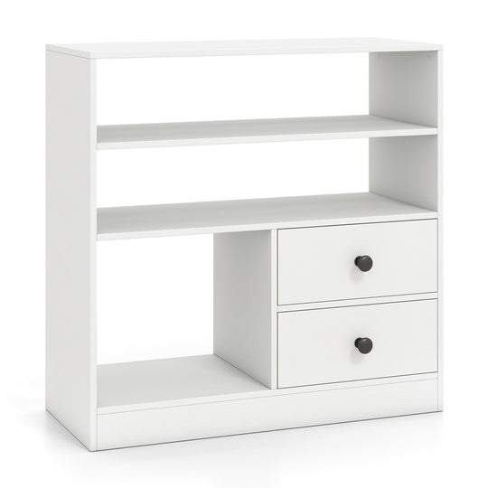 Console Table with 3 Open Shelves and 2 Fabric Drawers