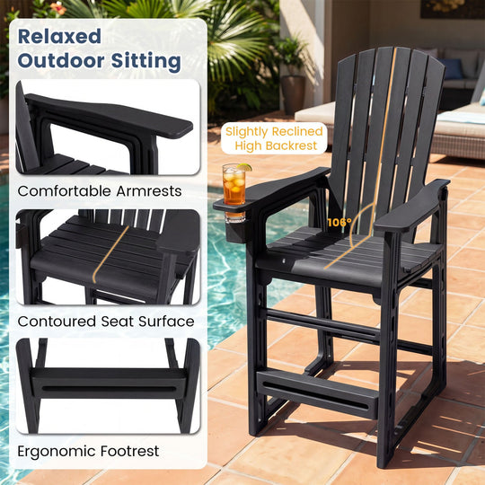 Outdoor Bar Stool 29" Height with Backrest and Armrests