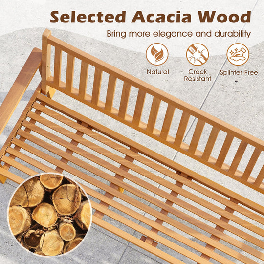 Outdoor 3-Seat Wood Bench with Seat Cushion and Slatted Seat-White