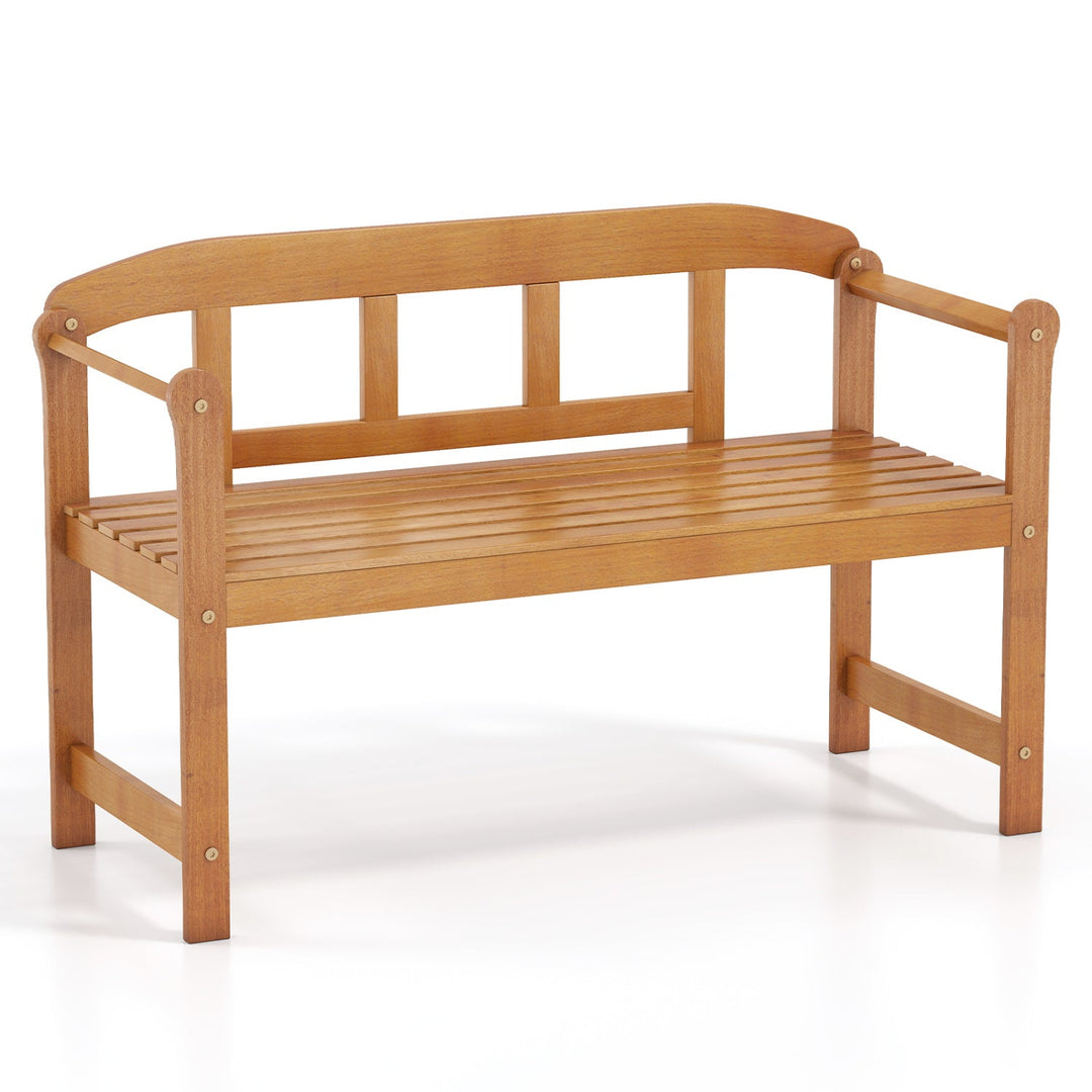 2-Seater Acacia Wood Garden Bench with Backrest & Armrests