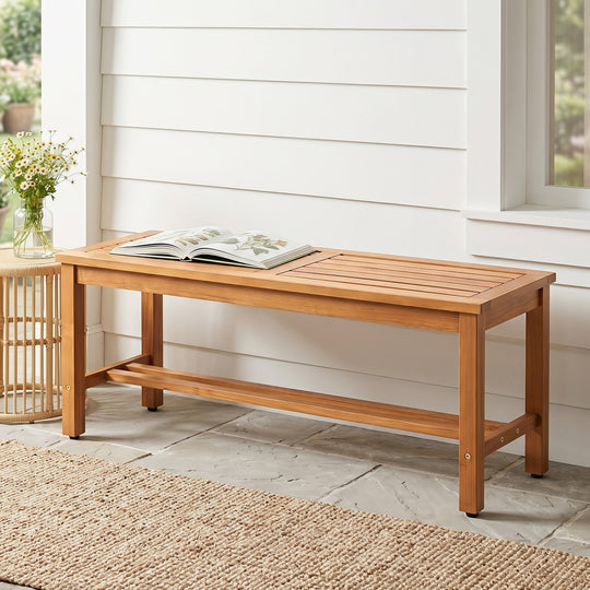 Acacia Wood Patio Bench for 2 with Slatted Seat
