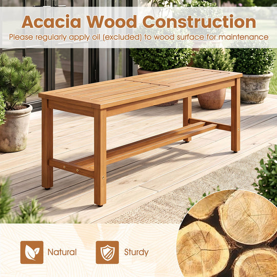 Acacia Wood Patio Bench for 2 with Slatted Seat