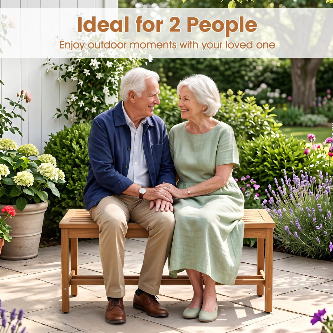 Acacia Wood Patio Bench for 2 with Slatted Seat