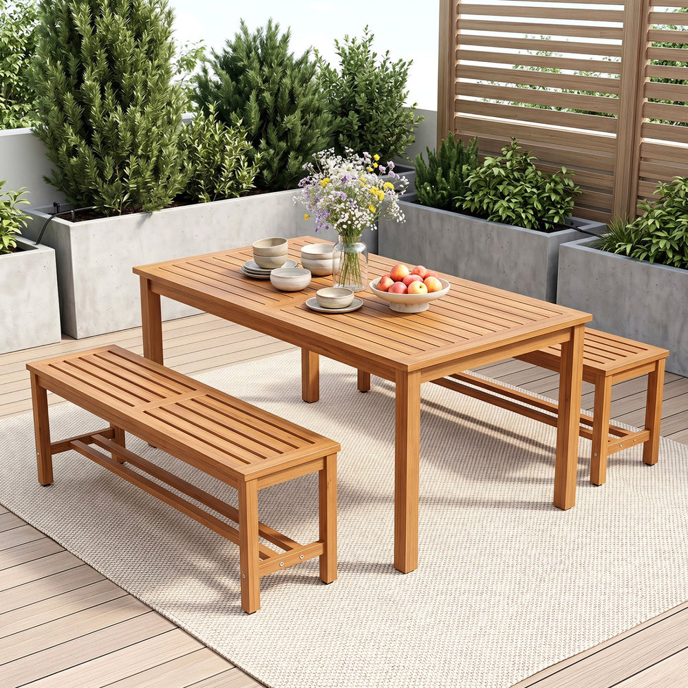 Acacia Wood Patio Bench for 2 with Slatted Seat