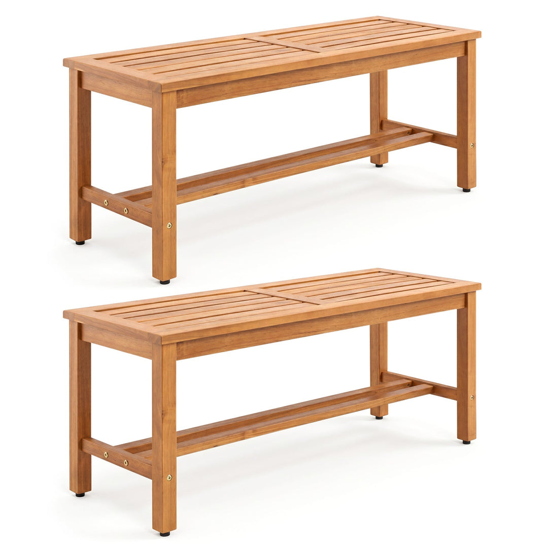 Acacia Wood Patio Bench for 2 with Slatted Seat