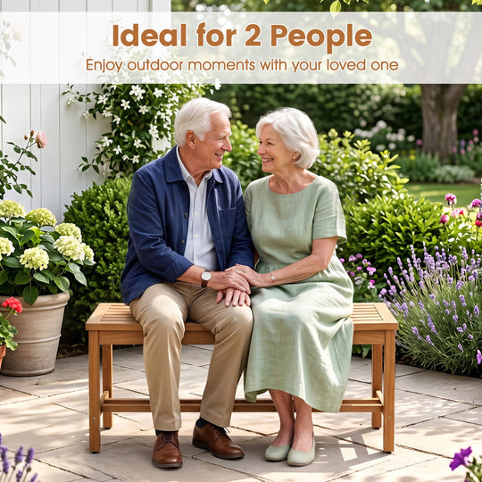 Acacia Wood Patio Bench for 2 with Slatted Seat