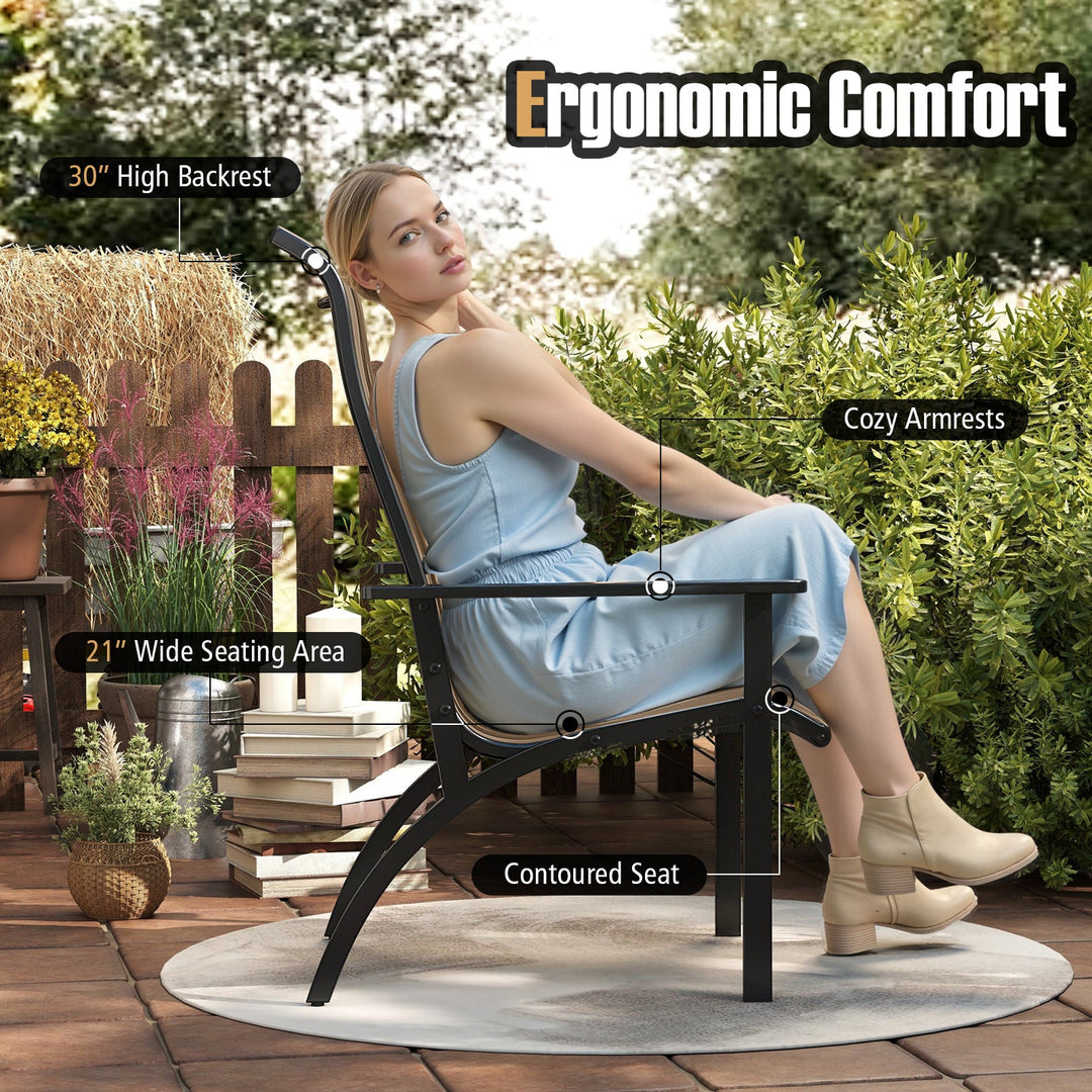 Outdoor Adirondack Chair with High Back and Metal Frame for Porch Garden-Coffee