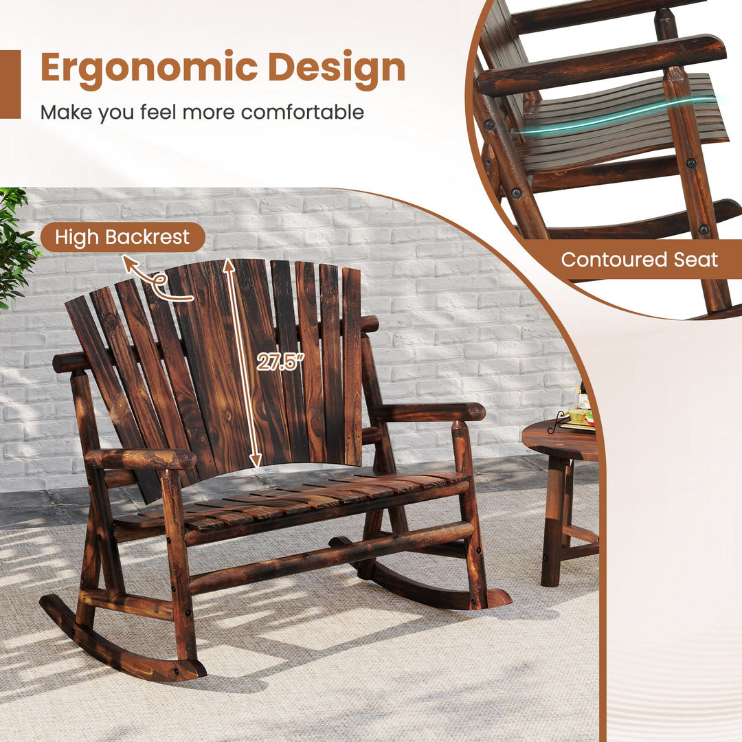 Outdoor Adirondack Rocking Chair for Adults with High Back and Slatted Seat-Brown