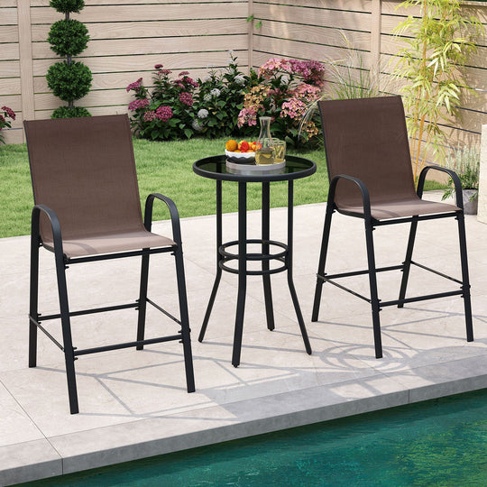 Outdoor Bar Stools Set of 2 29 Inch Fabric Bar Height Stools with Armrests