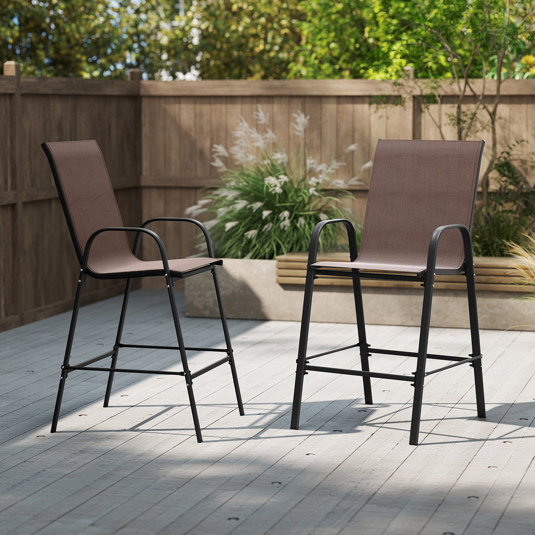 Outdoor Bar Stools Set of 2 29 Inch Fabric Bar Height Stools with Armrests