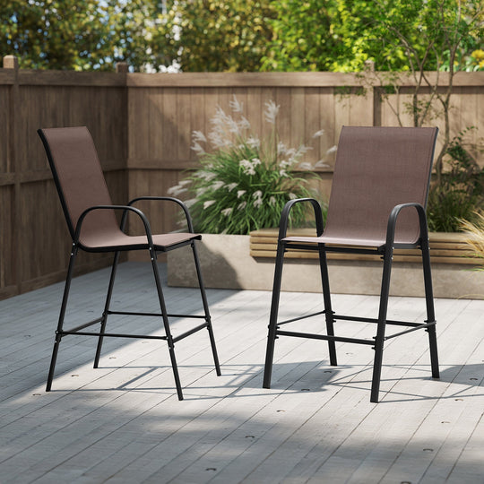 Outdoor Bar Stools Set of 2 29 Inch Fabric Bar Height Stools with Armrests