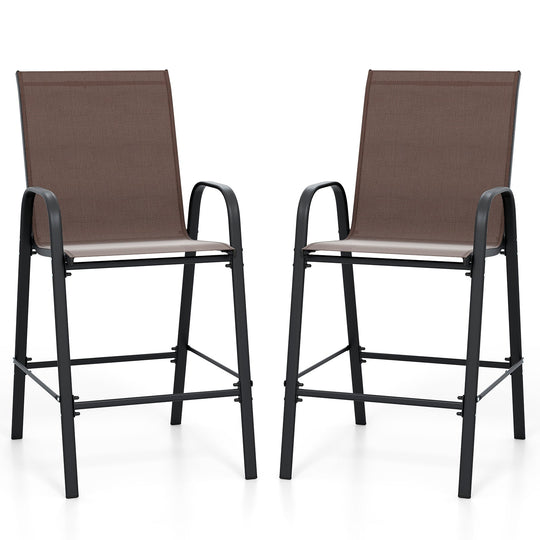 Outdoor Bar Stools Set of 2 29 Inch Fabric Bar Height Stools with Armrests