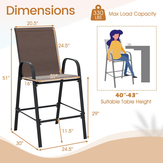 Outdoor Bar Stools Set of 2 29 Inch Fabric Bar Height Stools with Armrests
