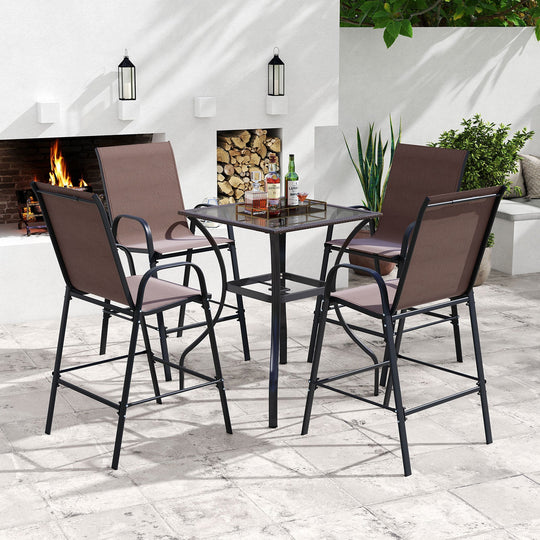 Outdoor Bar Stools Set of 2 29 Inch Fabric Bar Height Stools with Armrests