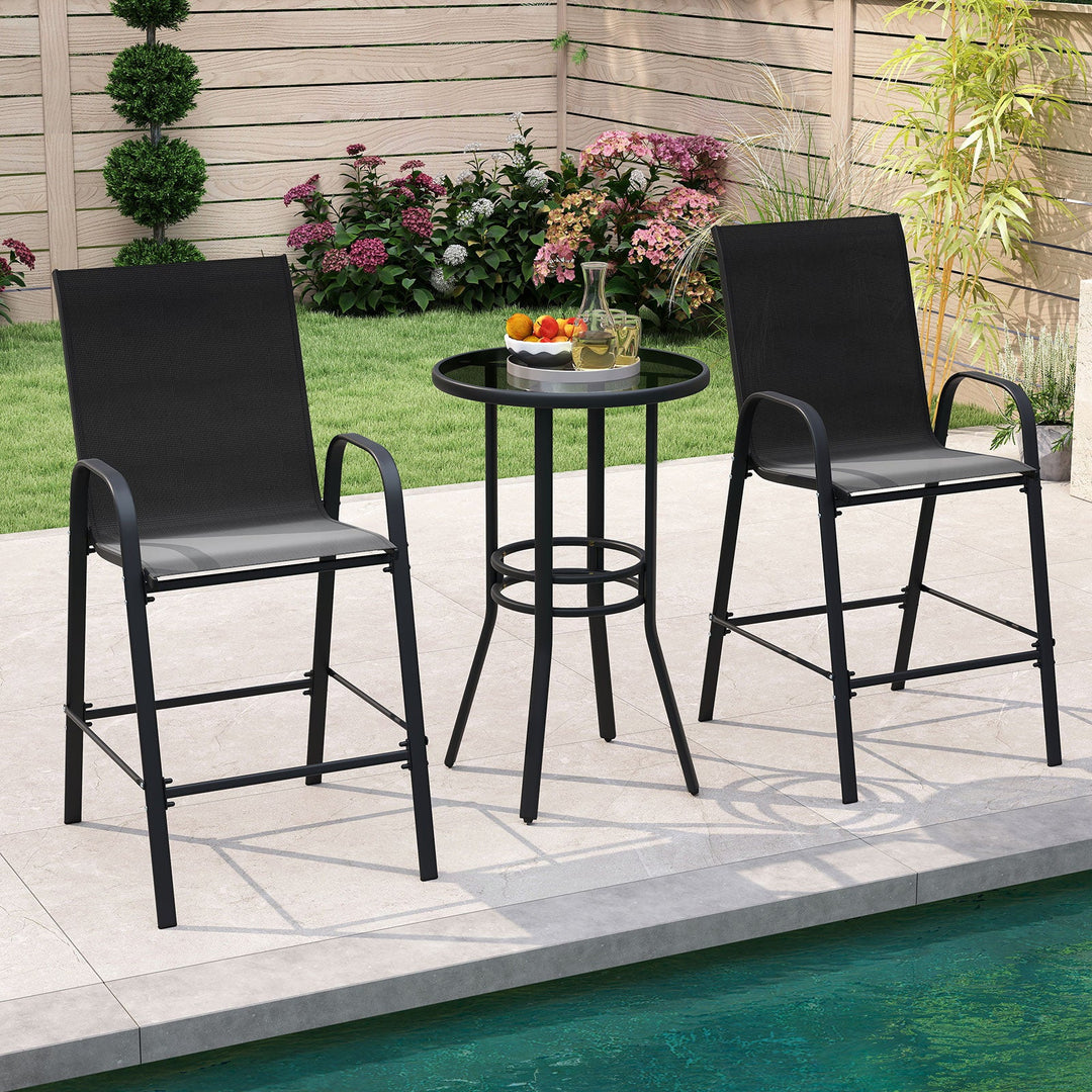 Outdoor Bar Stools Set of 2 29 Inch Fabric Bar Height Stools with Armrests