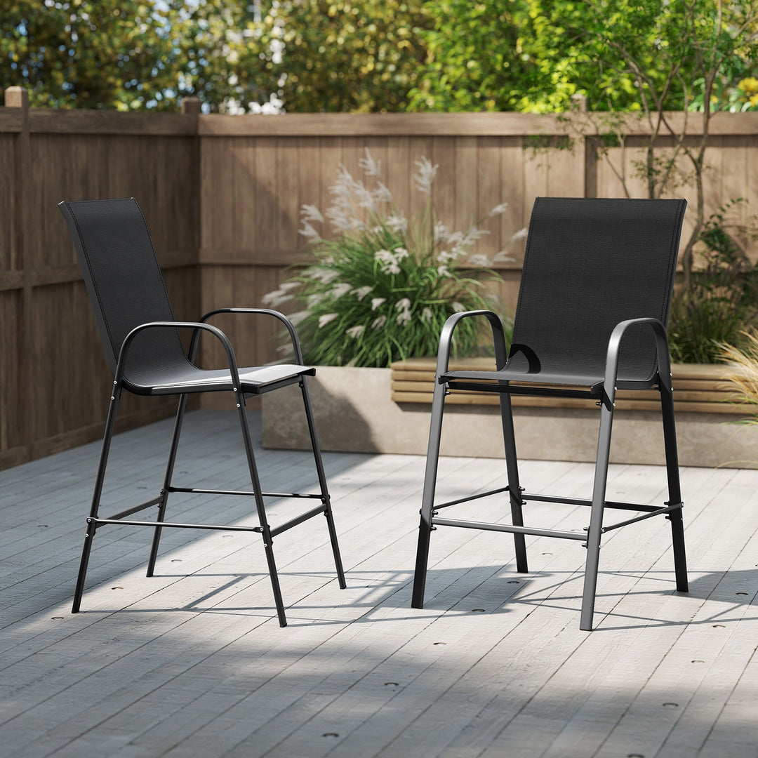 Outdoor Bar Stools Set of 2 29 Inch Fabric Bar Height Stools with Armrests