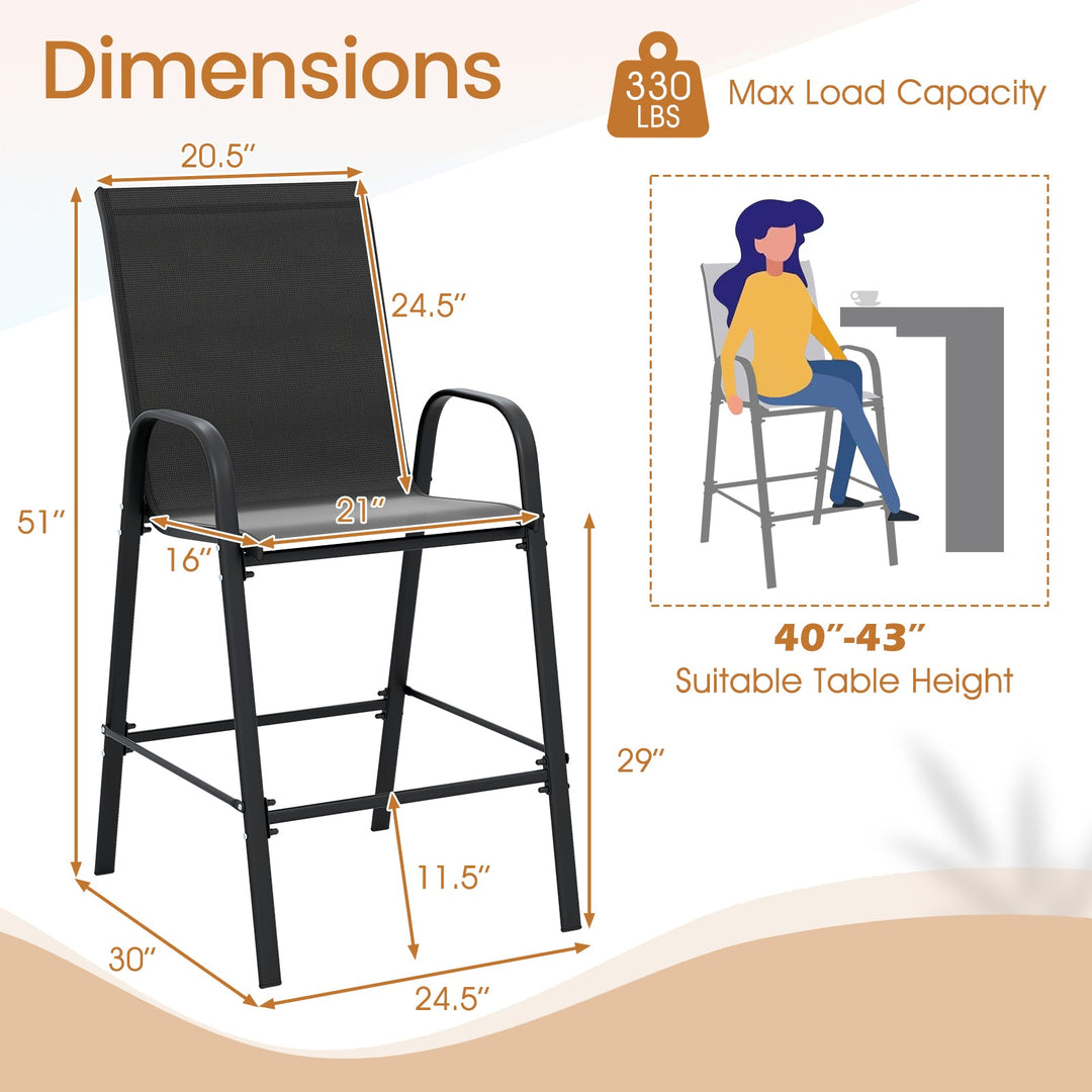 Outdoor Bar Stools Set of 2 29 Inch Fabric Bar Height Stools with Armrests