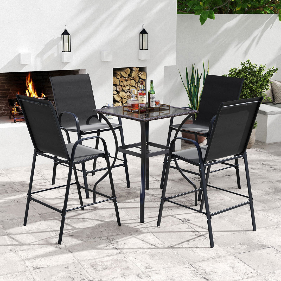 Outdoor Bar Stools Set of 2 29 Inch Fabric Bar Height Stools with Armrests