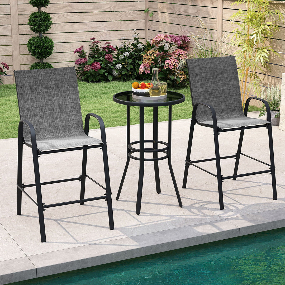 Outdoor Bar Stools Set of 2 29 Inch Fabric Bar Height Stools with Armrests