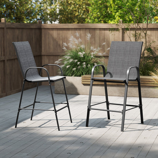 Outdoor Bar Stools Set of 2 29 Inch Fabric Bar Height Stools with Armrests